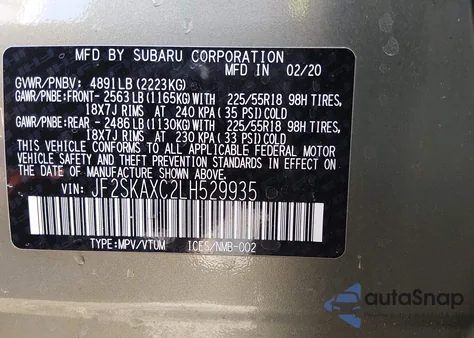 2020 Subaru Forester Touring from USA, damaged, VIN JF2SKAXC2LH529935